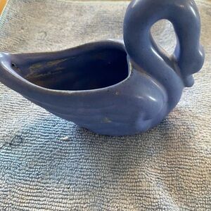 Matte Blue Ceramic Swan Planter - Brand Unknown